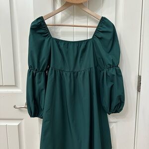 Green Square Neck Puff Sleeve Mini Dress for Cocktail wedding sz xs smocked back